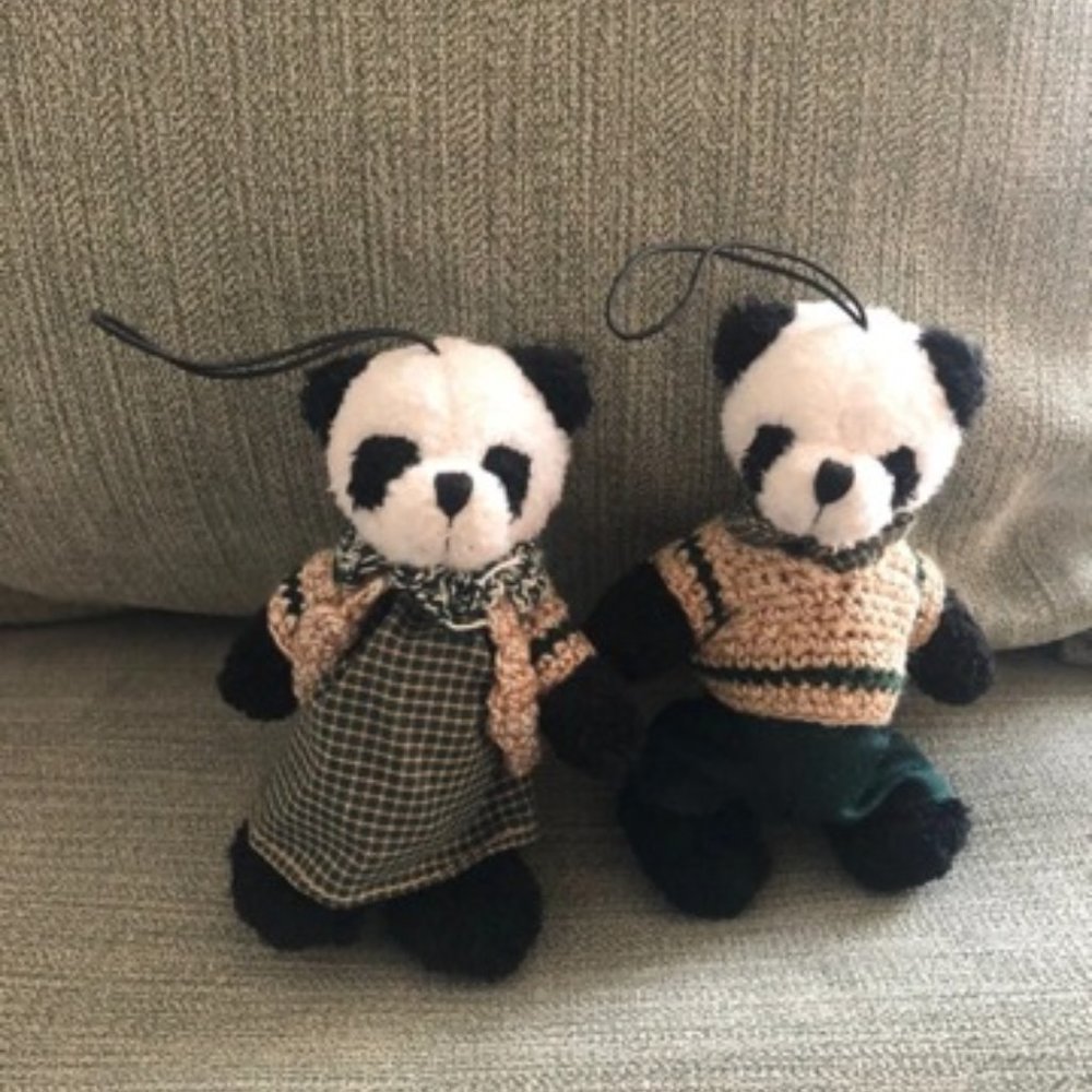 1 pair mini panda cellphone charms, key charms mini plushies